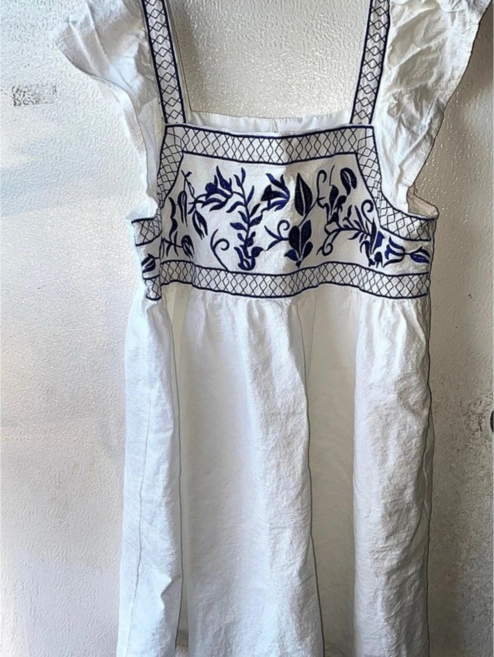 White & Blue Embroidered Casual Dress